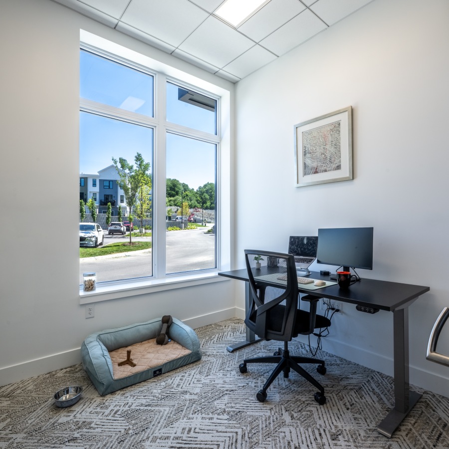 Coworking private office space with large window