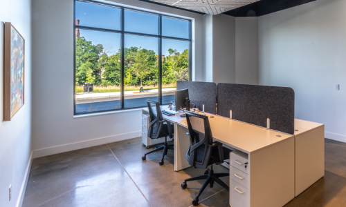 Coworking desk with bright natural light